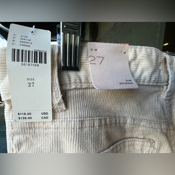 Pilcro | The Slim Boyfriend Corduroy Jeans | NWT Cream 27 - Picture 9 of 16